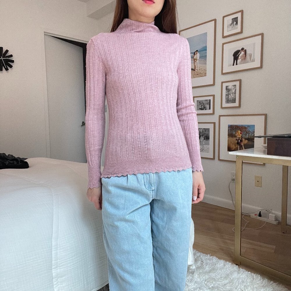 High Neck Pink Stripped Fitted Top Size S